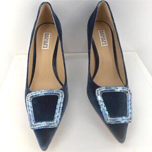Badgley Mischka Aubree Blue Velvety Pumps Pointy Toe Heels Women Size 9